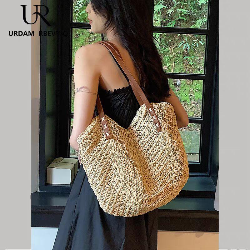 

Urdam Rbevwo Brand Shoulder Large Capacity Crossbody Straw Bag Female Summer Vacation Beach Woven Bag Straw Bag Creamy-white 01 [same model in shopping mall]]