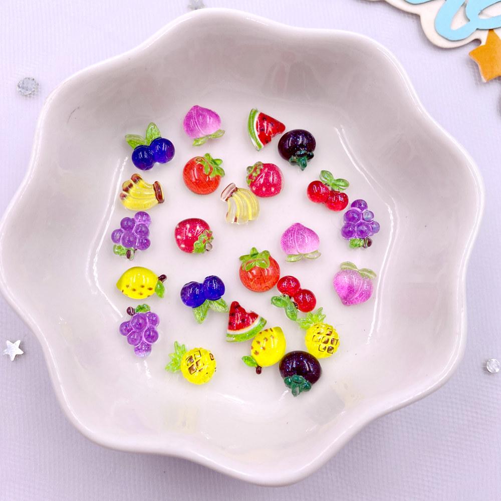 100pcs Resin Colorful Glitter Grape Cherry Tomato Fruits Nails Art Flat Back Rhinestone Appliques DIY Scrapbook Figurines Crafts