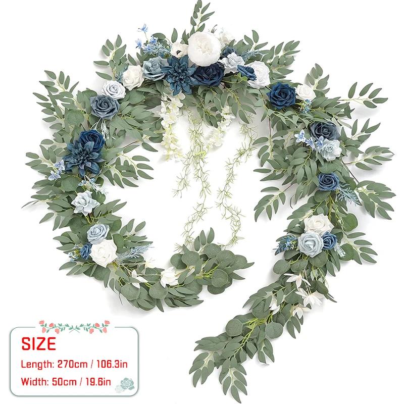 1.8/2.7M Artificial Flowers Wedding Eucalyptus Garland with Rose Wedding Table Centerpieces Boho Bridal Shower Decoration Wreath