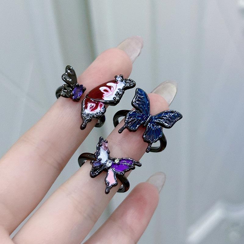 No Gender Trend Cool Dark Cocoon Butterfly Gradual Change Ring Female Pure Desire Wind Personality Niche Fashion Ring