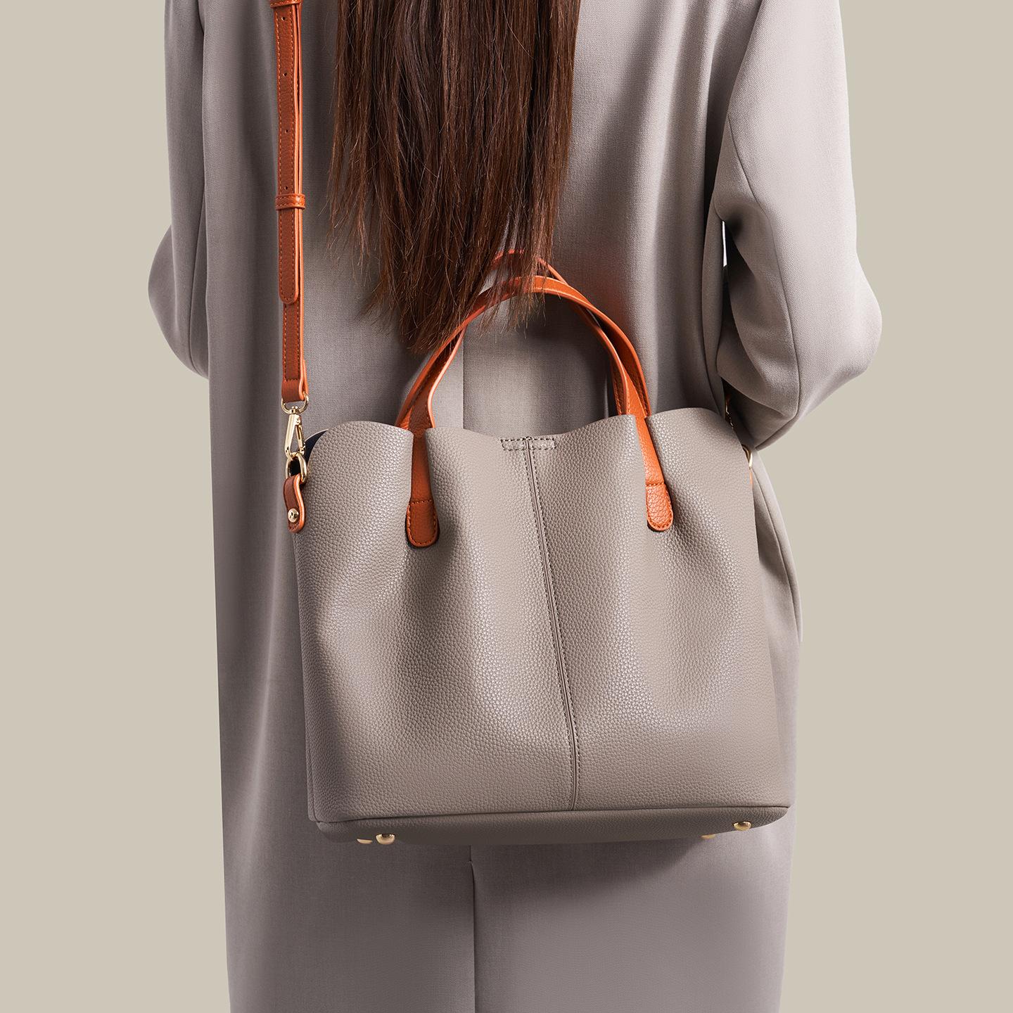 

Autumn and winter mother bag trendy versatile fashion large capacity portable shoulder messenger bag commuter bucket серый