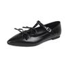 Fashion pointed toe double bowtie flat shoes woman silver leather ballet flats ankle belt T-strap moccasins women mary janes big size 43