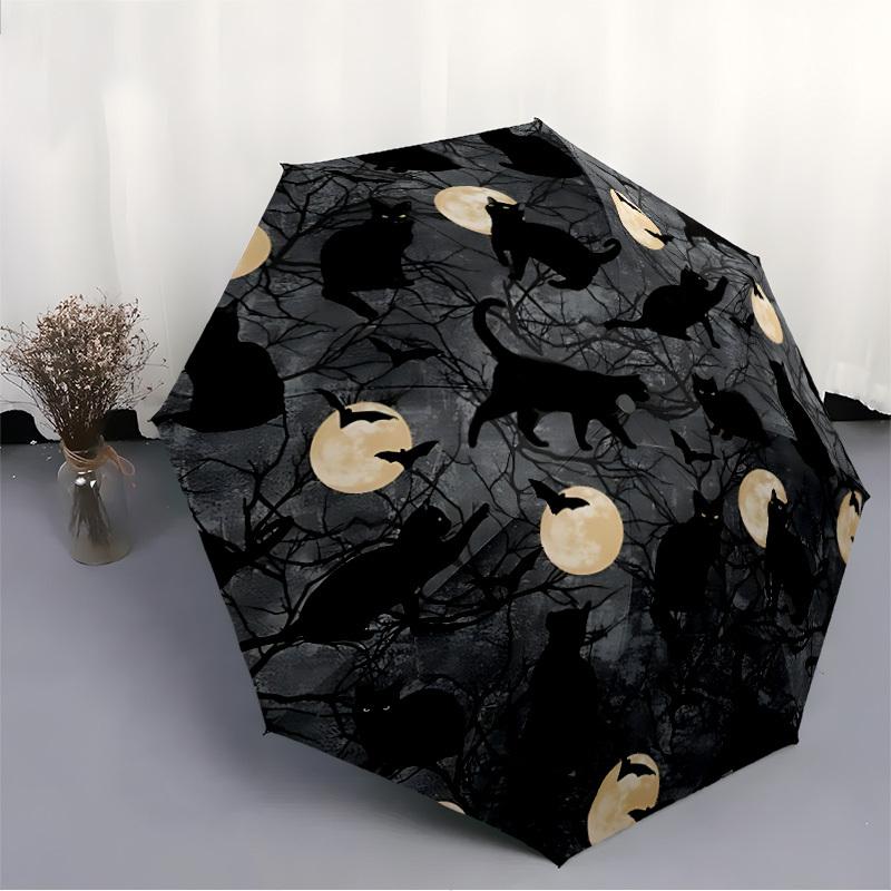 1pc Moon Cats Fashionable Automatic Opening/Closing Folding Umbrella with 8 Bones, Windproof Portable, Daily Use308