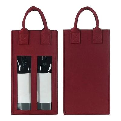 Double Wine Carrier Bag with Portable Handle Shockproof Heavy Duty Felt Reusable Wine Champagne Beer Bottle Tote Handbag Gift Bag