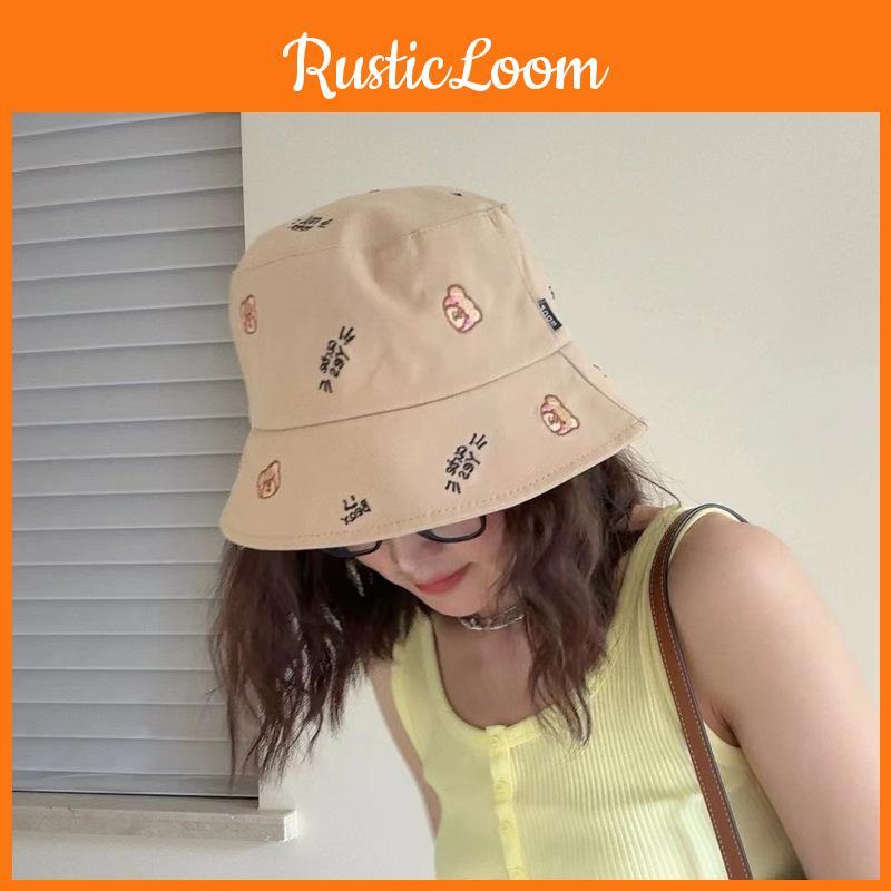 Cute Bear Embroidered Fisherman Hat For Women Summer Sun Protection Hat Casual Bucket Hat Men