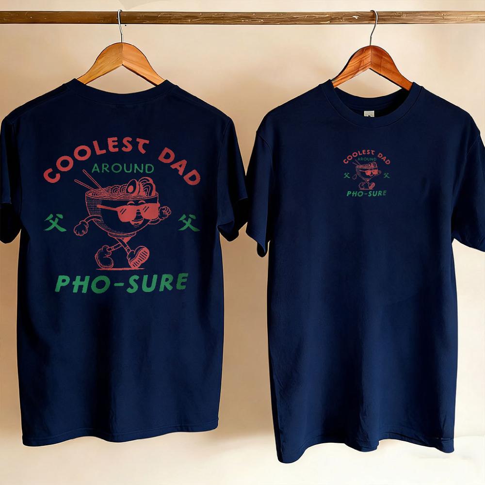 Unisexs Coolest Dad Around Pho Sure Noodle Sunglasses Cotton Tshirt Short Sleeve Crew Neck Light Gray Relaxed Fit Cartoon Print Top