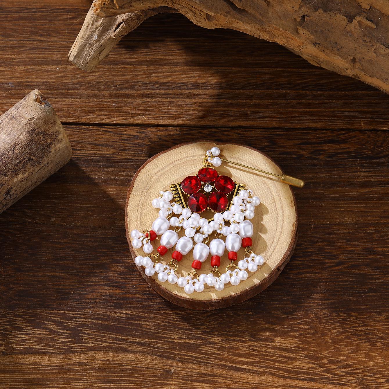 Retro Ethnic Beaded Pearl Flower Scarf Buckle - European  American Style Fashion