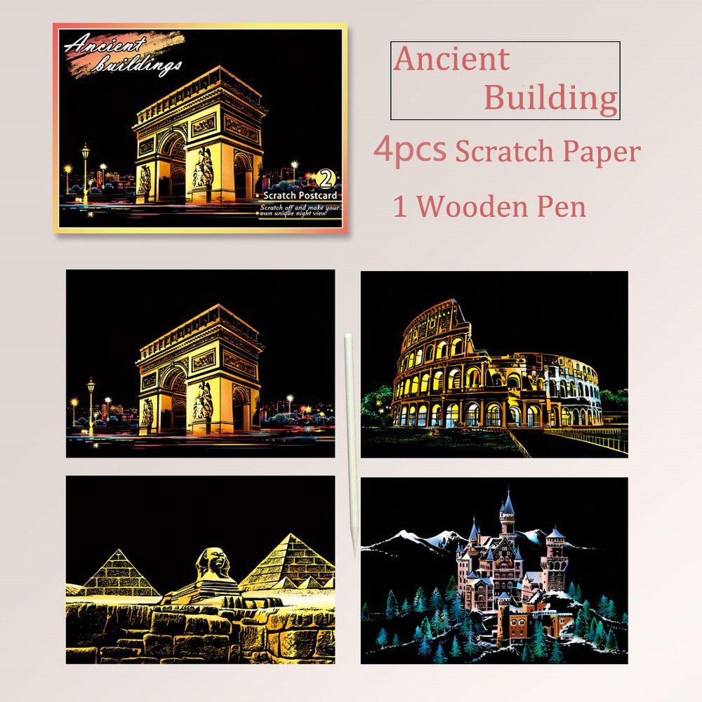 20*14cm DIY Night Scene Painting Scratch Colorful Drawing World Attractions Series For Child Adult Decompression Gift Home Decor