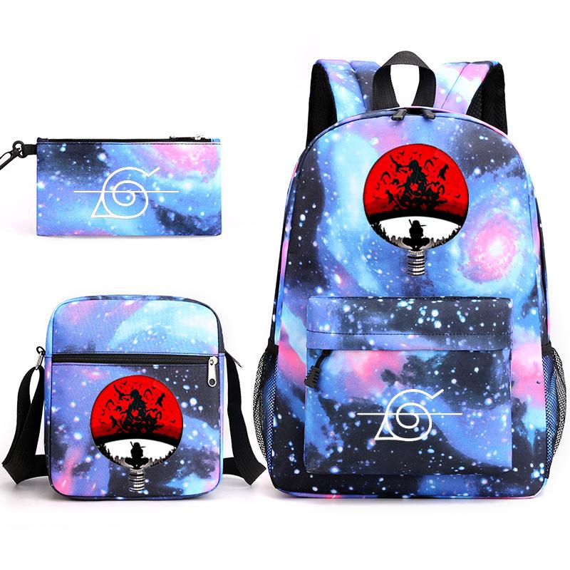 Anime Naruto Starry Sky Teen Student School Bag Three-Piece Set Men'S And Women'S Backpacks Satchel Pencil Bag