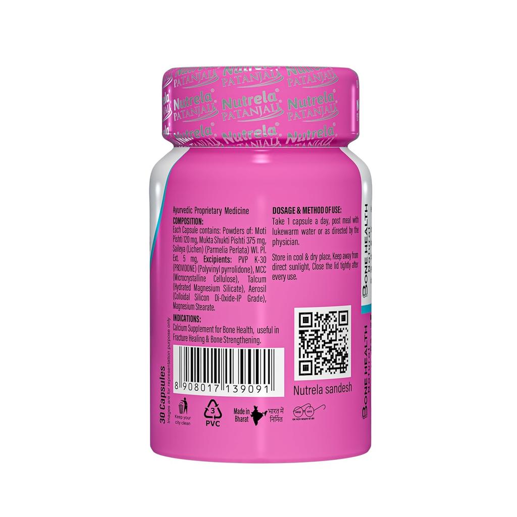 Nutrela Bone Health Natural Calcium Supplement for Men & Women 30 Capsules for Strong Bones