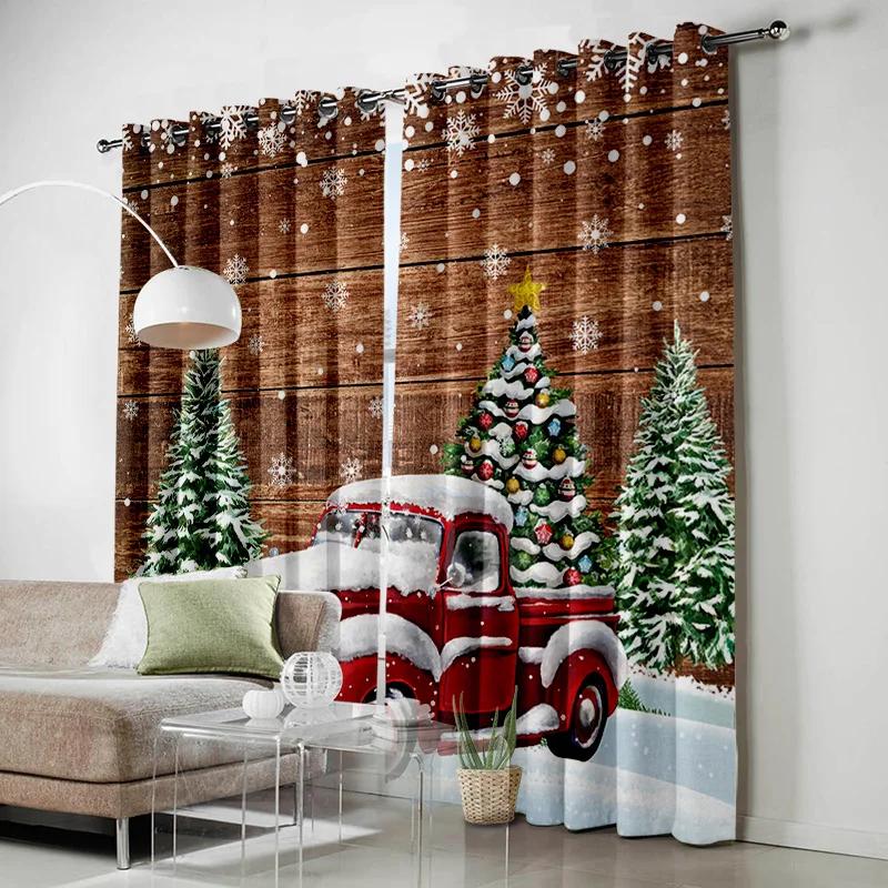 Christmas Tree Gifts Santa Claus Bells Snowflakes Curtains for Kid's Bedroom Living Room Drapes Kitchen Decor Window Curtain