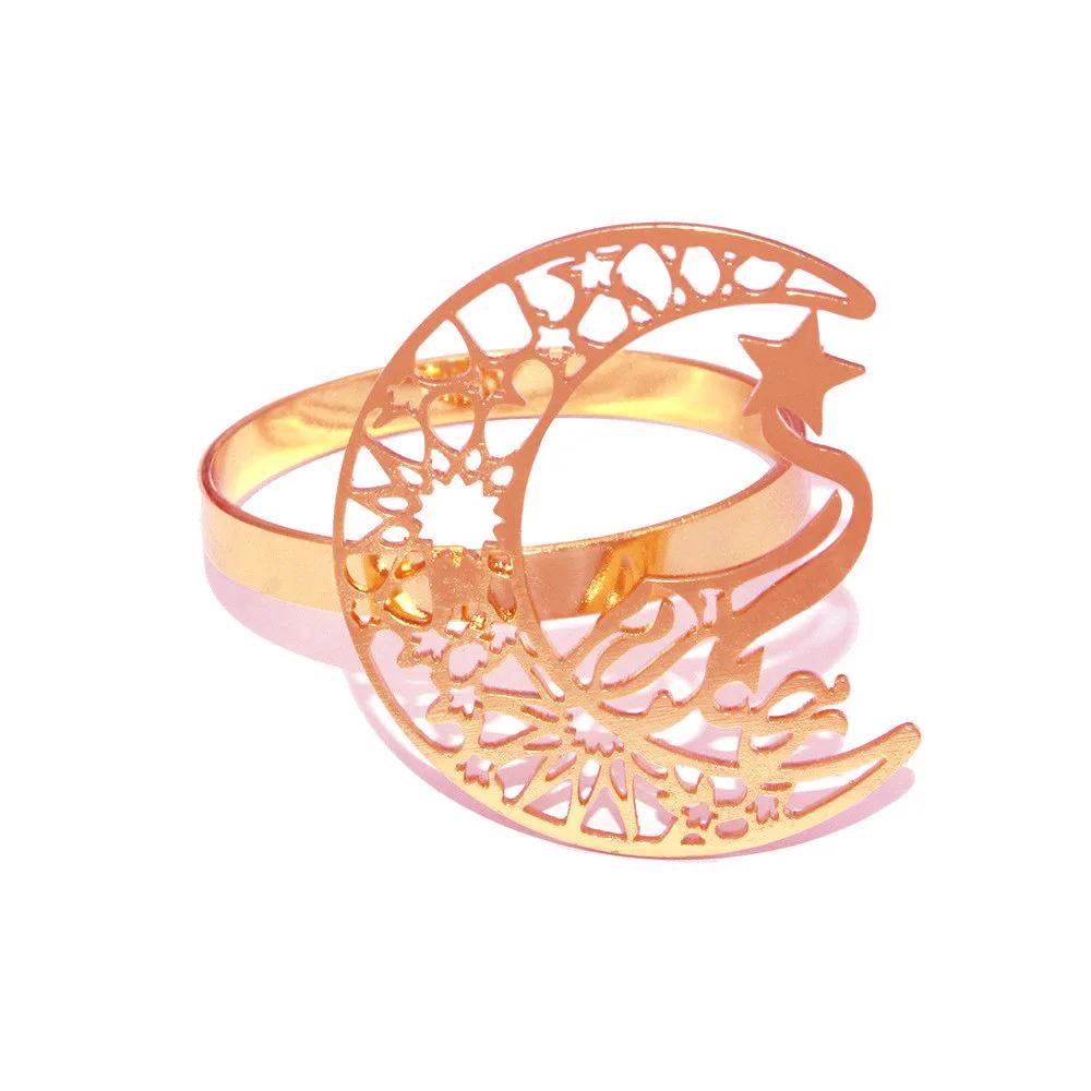 1Pcs Ramadan Napkin Rings Gold Ramadan Napkin Rings Hollow Moon and Star Napkin Holder Party Wedding Table Decor Napkins