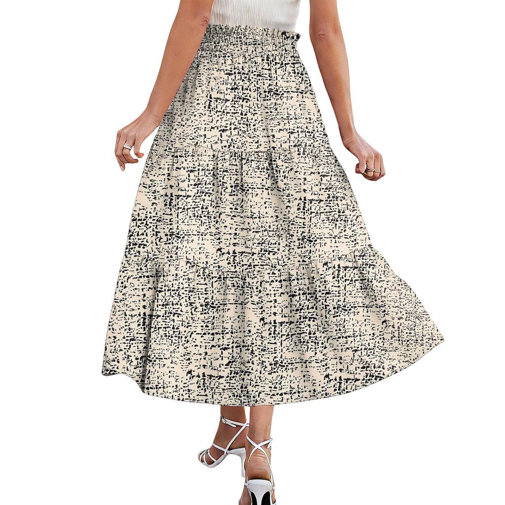 Womens Maxi Skirt Drawstring High Waisted Summer Long Skirts Lightweight Tiered Flowy Floral Pleated Skirts