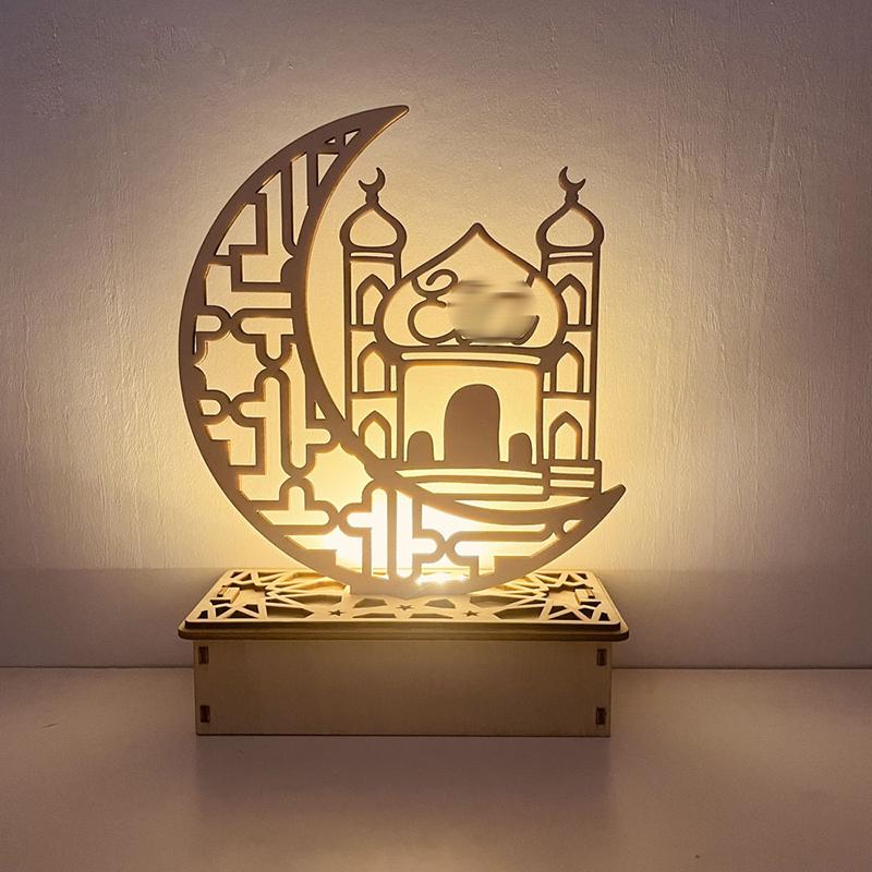Hölzerne Eid-Dekoration Nachtlicht Ramadan Desktop-Ornament DIY LED-Lampe Handwerk Islamisch Muslimische Heimparty Dekoration Geschenke