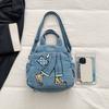Bolso de Mezclilla Bordado Estampado Bolso Grande de Hombro Cruzado