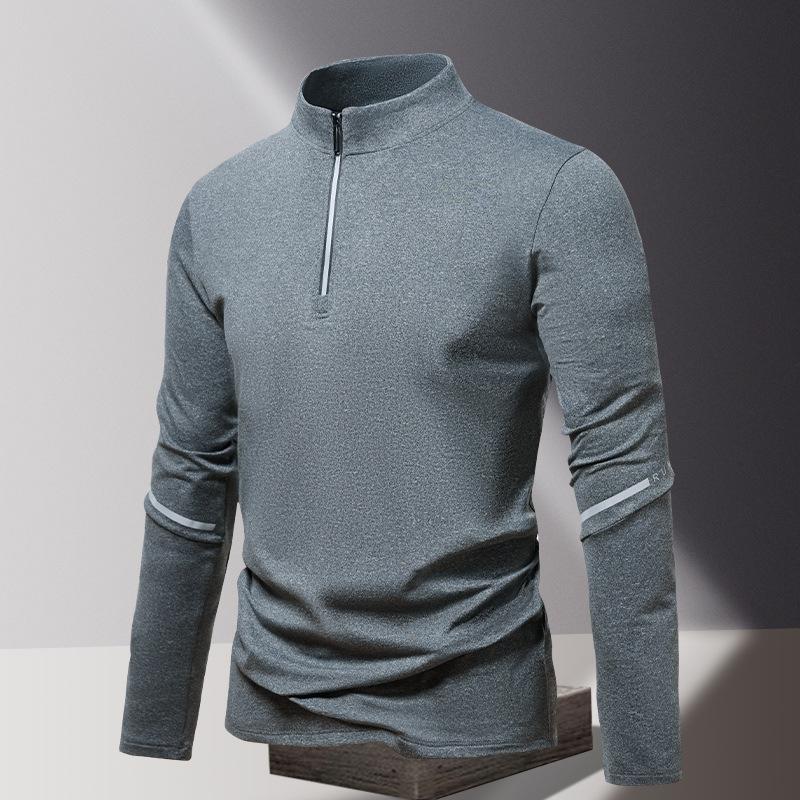 Spring New Outdoor Long-sleeved Stand-up Collar T-shirt Men's Sports Fitness Running Speed Workout Clothes
