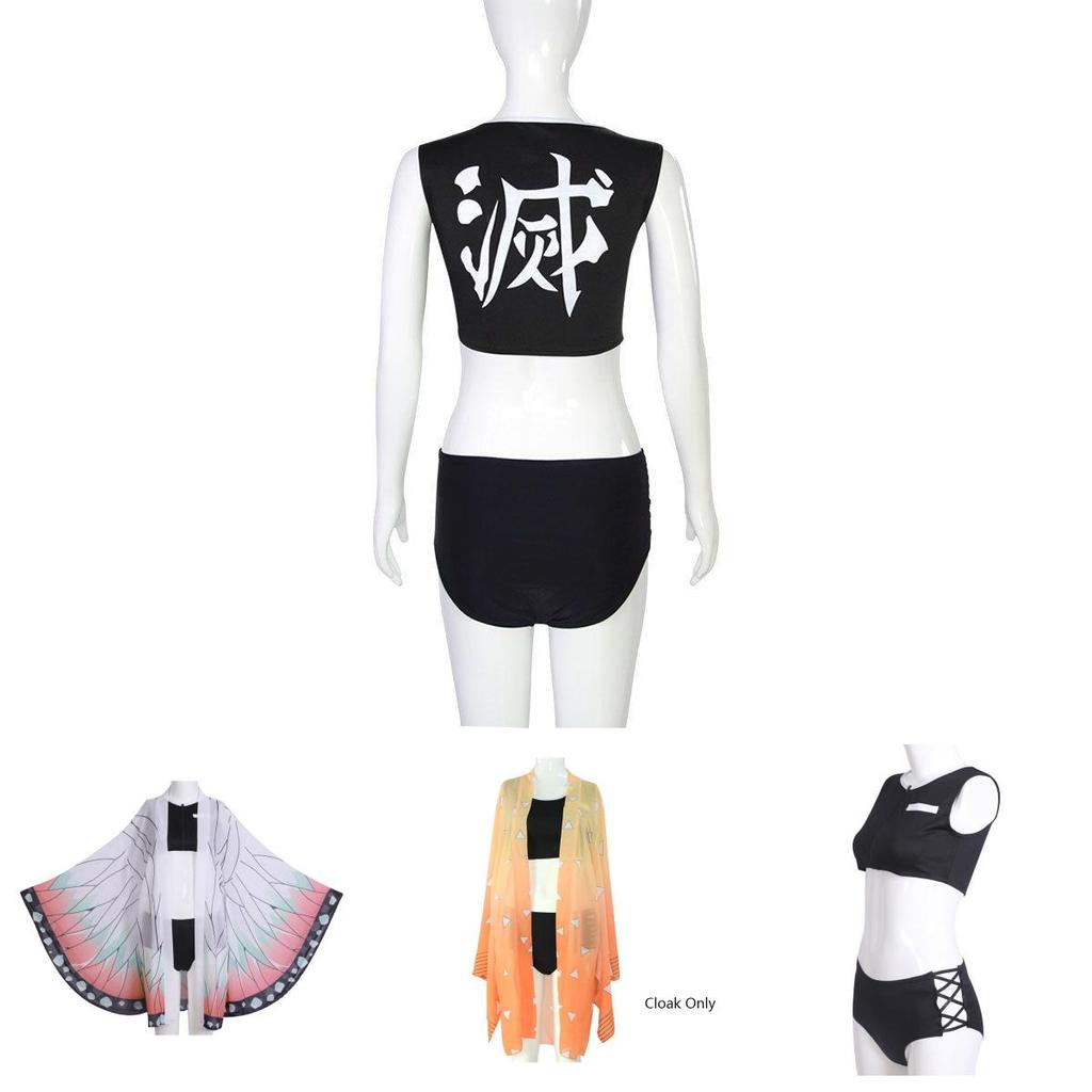 Vibrant Demon Slayer Kimetsu No Yaiba Bikini Swimsuit Set With Delightful Cloak For Beach Days