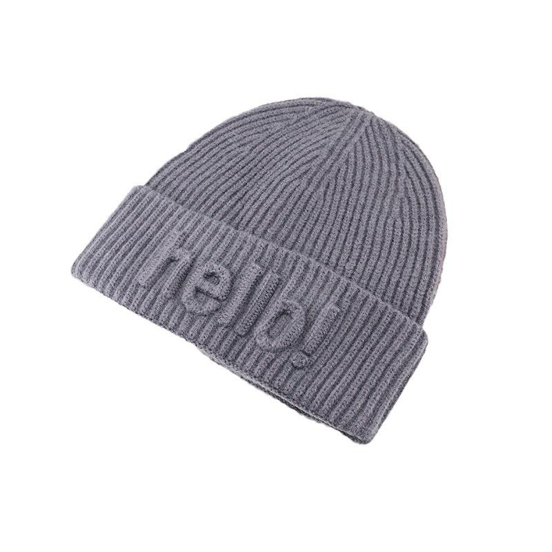 Korean Style Fashion Letter Printed Wool Hat for Women In Autumn and Winter Warm Pullover Cold Hat Showing Face Small Ear Protection Knit Hat Trendy