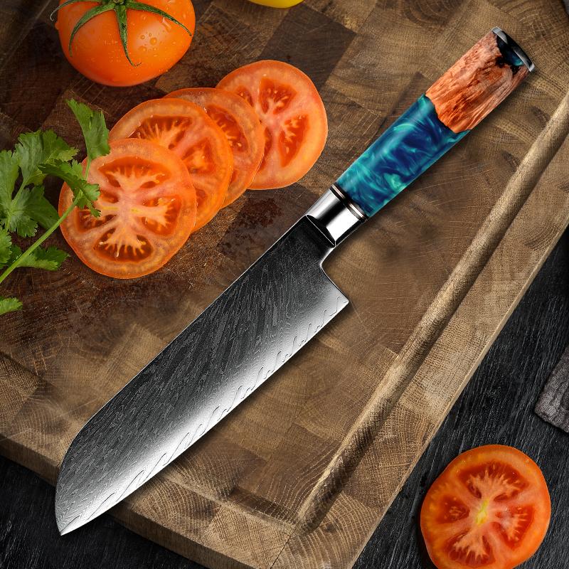 Santokumesser aus Damaststahl, 17 cm, VG10, japanisches Kochmesser, kohlenstoffreiche Messer, Sushi-Fleisch, Fisch, Sashimi, Obstwerkzeuge, GRANDSHARP