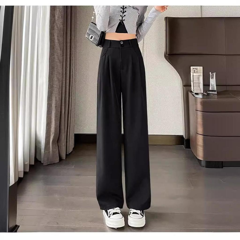 High-waisted Narrow Wide-leg Suit Pants for Women In Spring and Autumn Slimness Floor-length Straight Pants Hanging and Crisp Leisure Pants