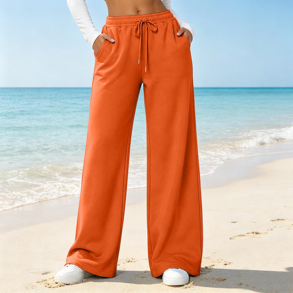 Women's Color Loose Fit Straight Leg Pants with Pockets Casual