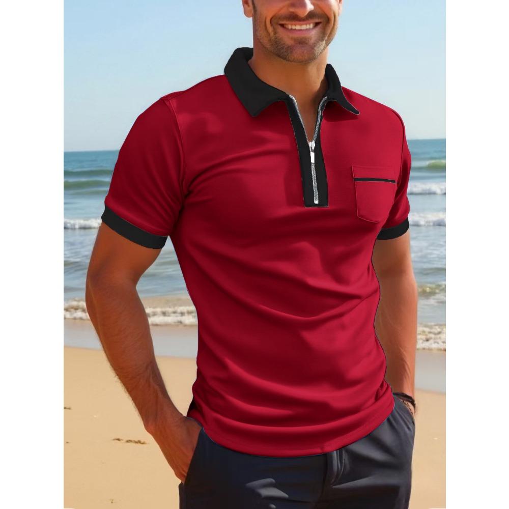 Men's European and American Pocket Fashion Casual Slim Fit Lapel New Polo Shirt