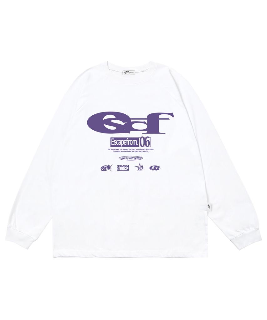 ESCAPEFROM Purple Escf Logo Collage Print Long Sleeve White