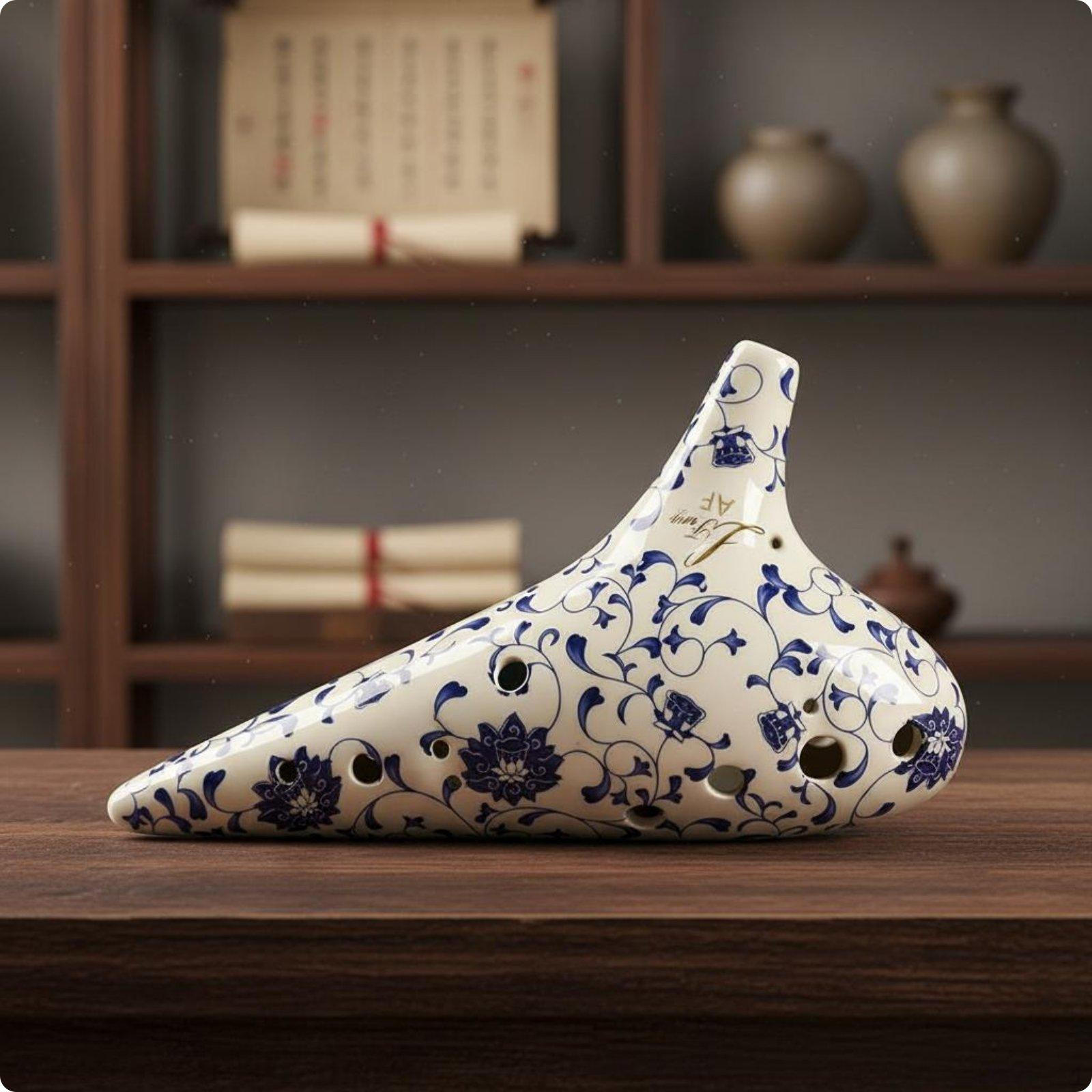 12 hole Ocarina Blue and White Porcelain Ceramic Handmade Wind Instrument for Beginners,