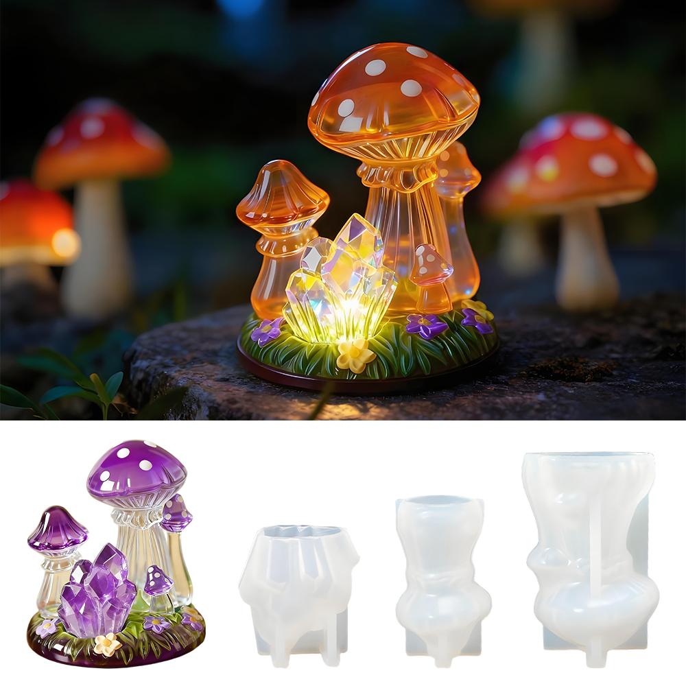 DM1285 DIY Mushroom Resin Silicone Mold Making 3D Gypsum Candle Holder Crystal Stone Molds for Home Concrete Ornaments