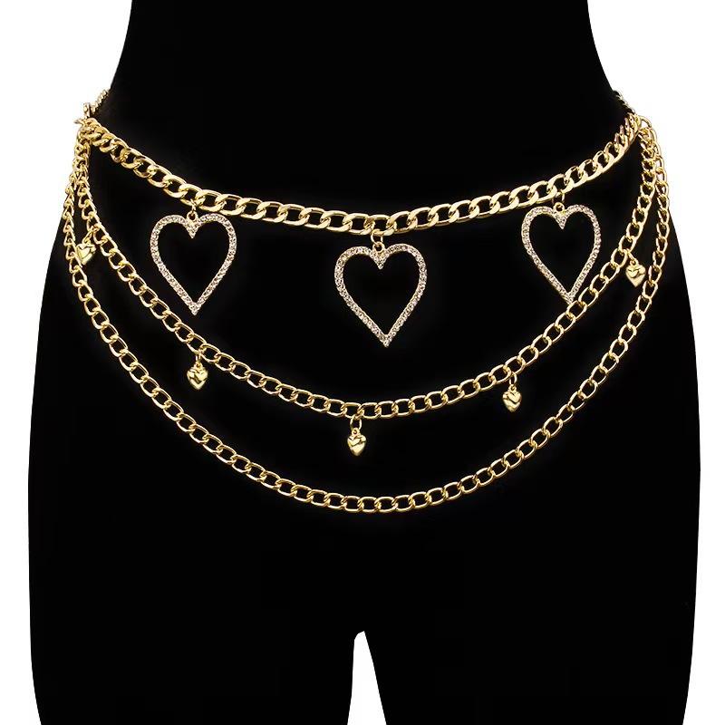 Metal waist chain, fashionable trendsetters, diamond studded peach heart fringe waist accessories, dress and trousers waist chain