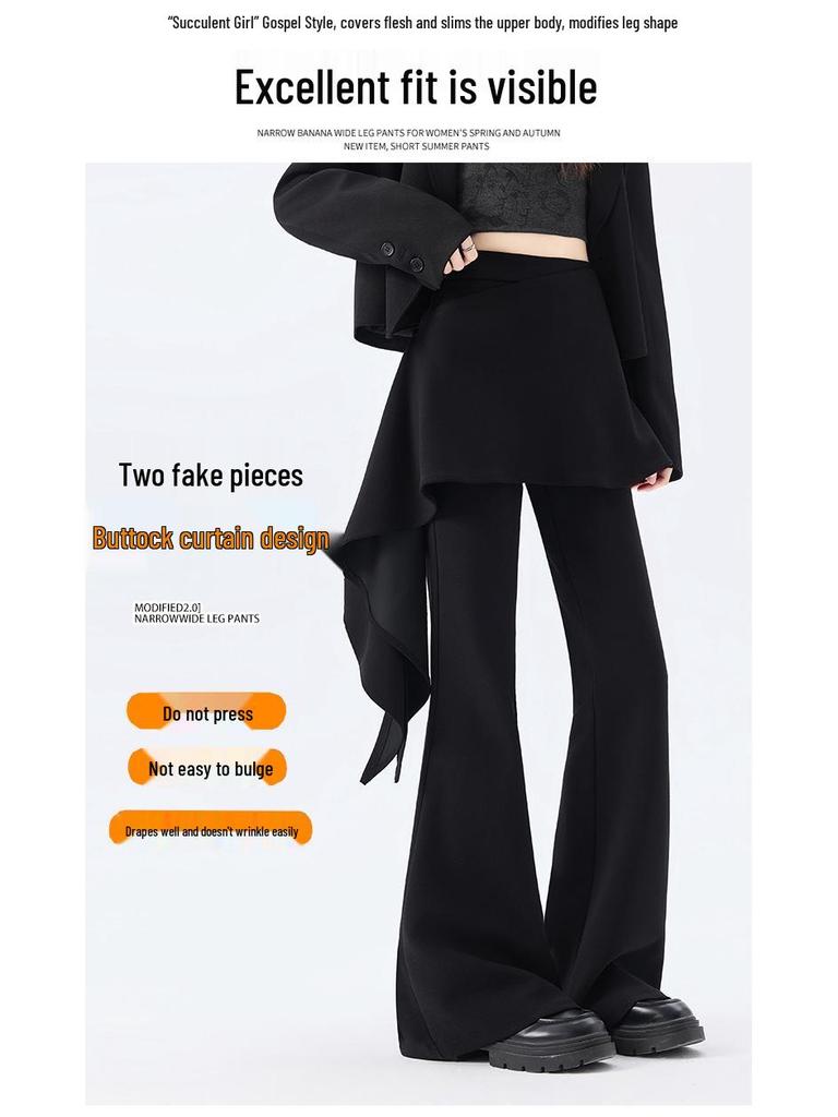 Women's 2026 Spring High-waisted Micro-flare Pants with Ribbon Detail: Slimming, Elastic, and Stylish