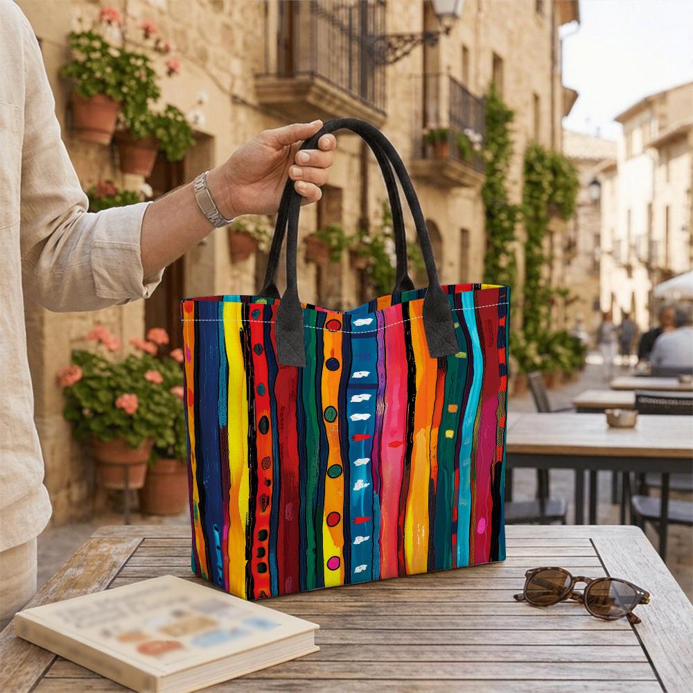 Colorful Striped Art Tote Bag Large Capacity Casual Shoulder Bag for Daily Use