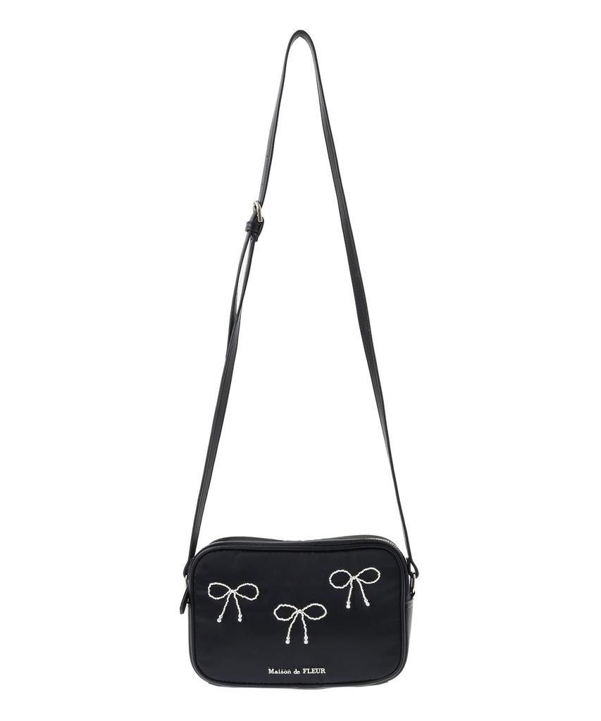 Maison De FLEUR Jeweled Ribbon Square Shoulder Bag, Black, 8A43F0J5800