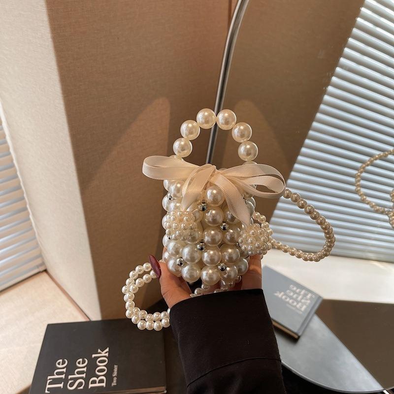 

Premium bag women s summer new niche pearl messenger bag portable mini bucket bag