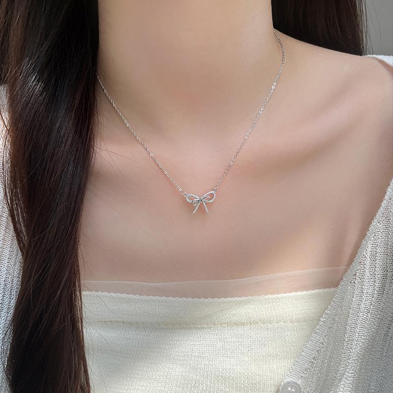 Stainless Steel Bowknot Clavicle Necklace for Women - Summer Light Luxury Niche Design