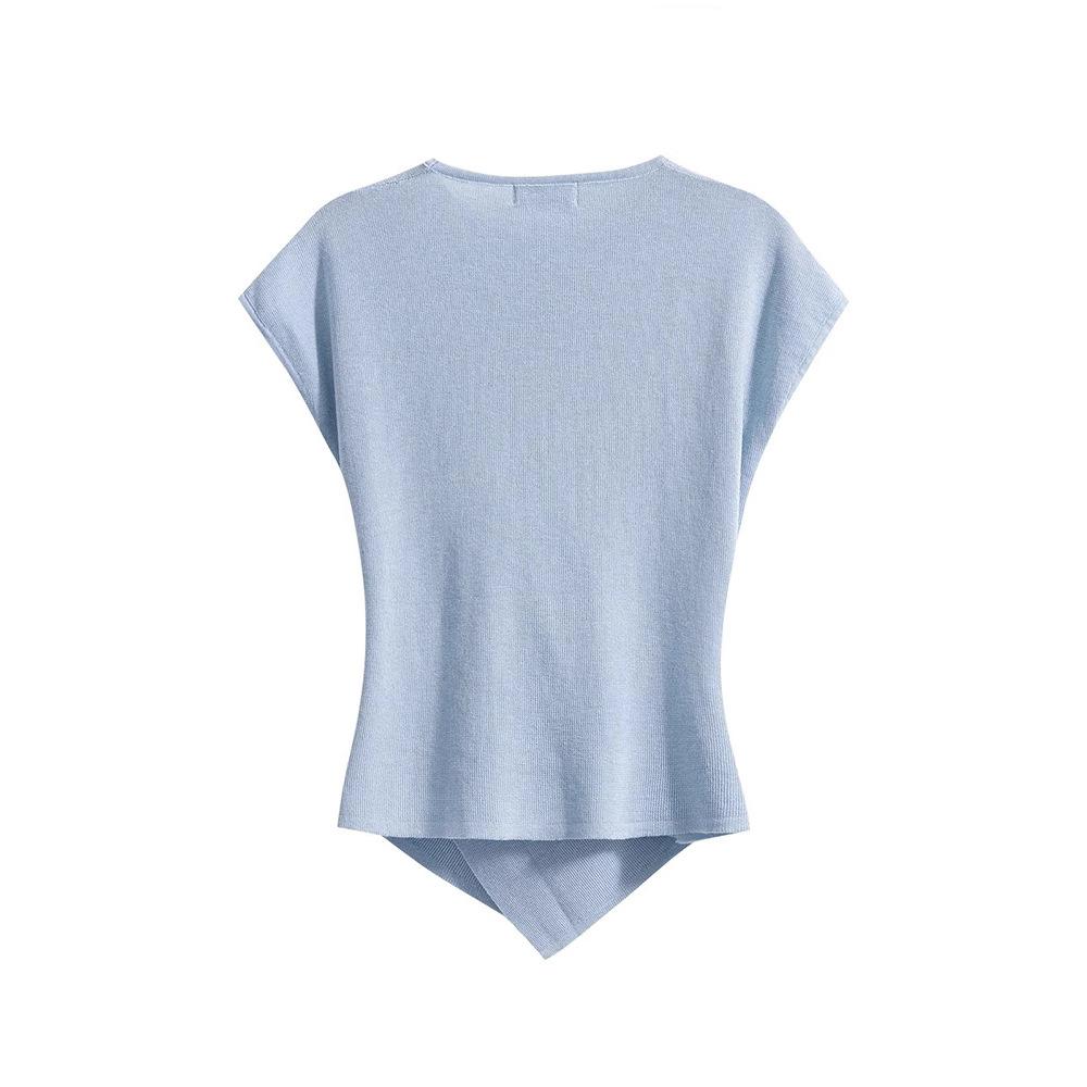 French Round-neck Knitted Sweater, Summer Thin Sleeveless, Slimming and High-end Top, Short-sleeved Women's T-shirt with A Straight Shoulder