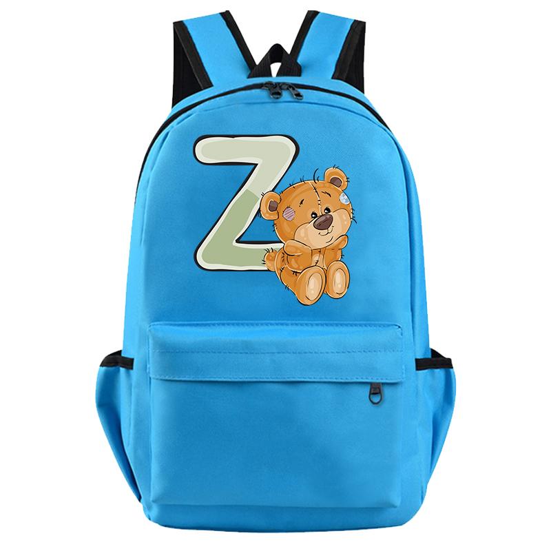 Little Bear 26 English Letters Backpack Teen School Bag for Girls Boy Backpack Bookbag for Kid Gifts Large Capacity Student Bag