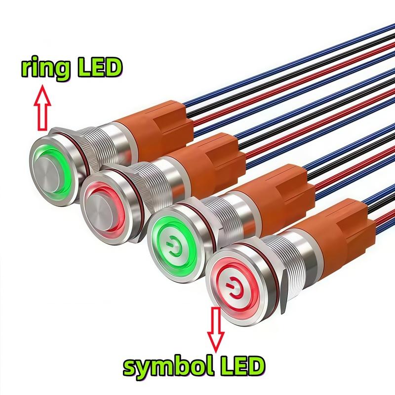 

12mm 7A high current metal push button switch,DC12V LED,car/computer modification switch symbol LED