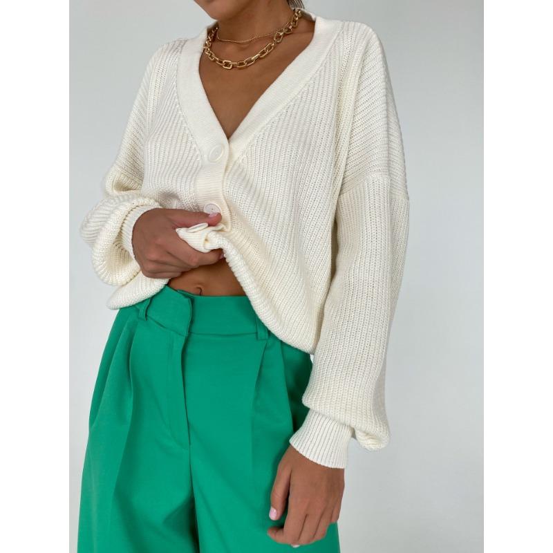 Single Breasted Cardigan V-neck Short Sweater Women Long Sleeved Warm Jacket Solid Color Knit Base Shirt Commut Loose Casual Autumn Winter