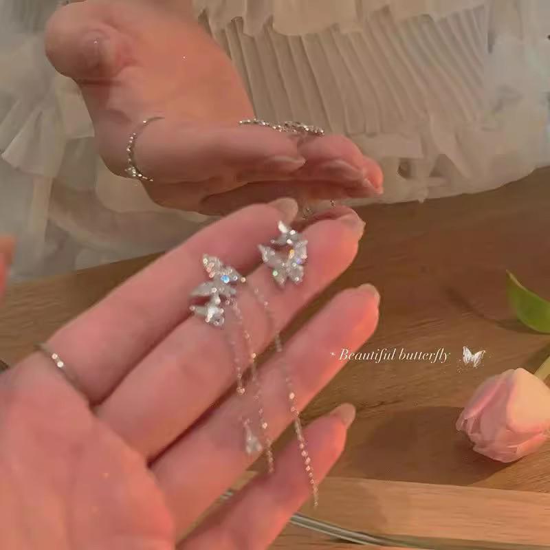 Unique 925 Silver Butterfly Zircon Pearl Stud Earrings for Women - High-End Fashion Jewelry