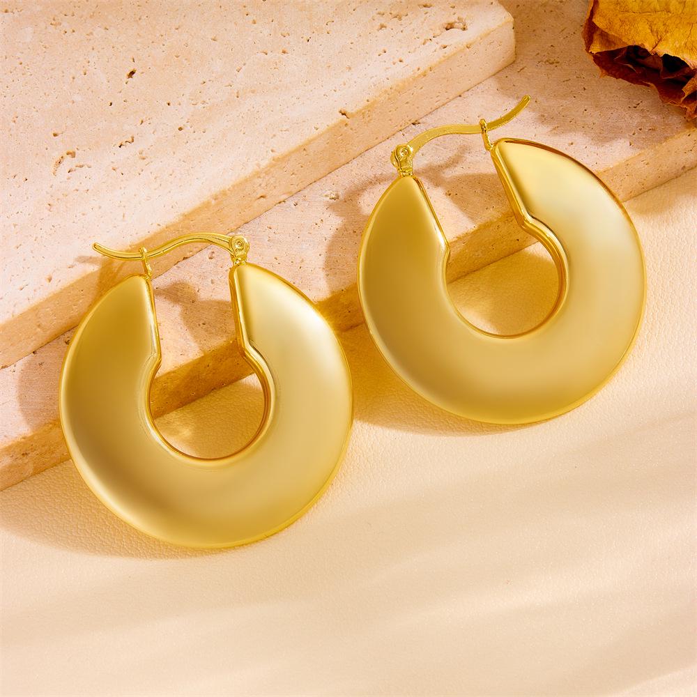 European Style 18K Gold Stainless Steel Threaded Hollow Earrings