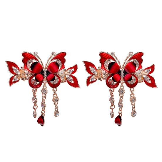 1/2 st Fjärilsformad Hårklämma med Tofskedja Anti-halk Glittrande Strass Hårklo Hårstylingverktyg Håraccessoar