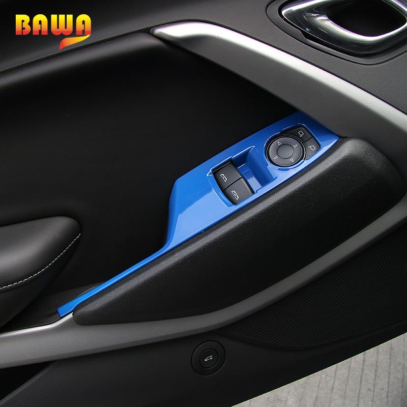 BAWA ABS Car Window Lift Button Panel Decoration Cover Trims Interior Stickers For Chevrolet Camaro 2017 Up Car