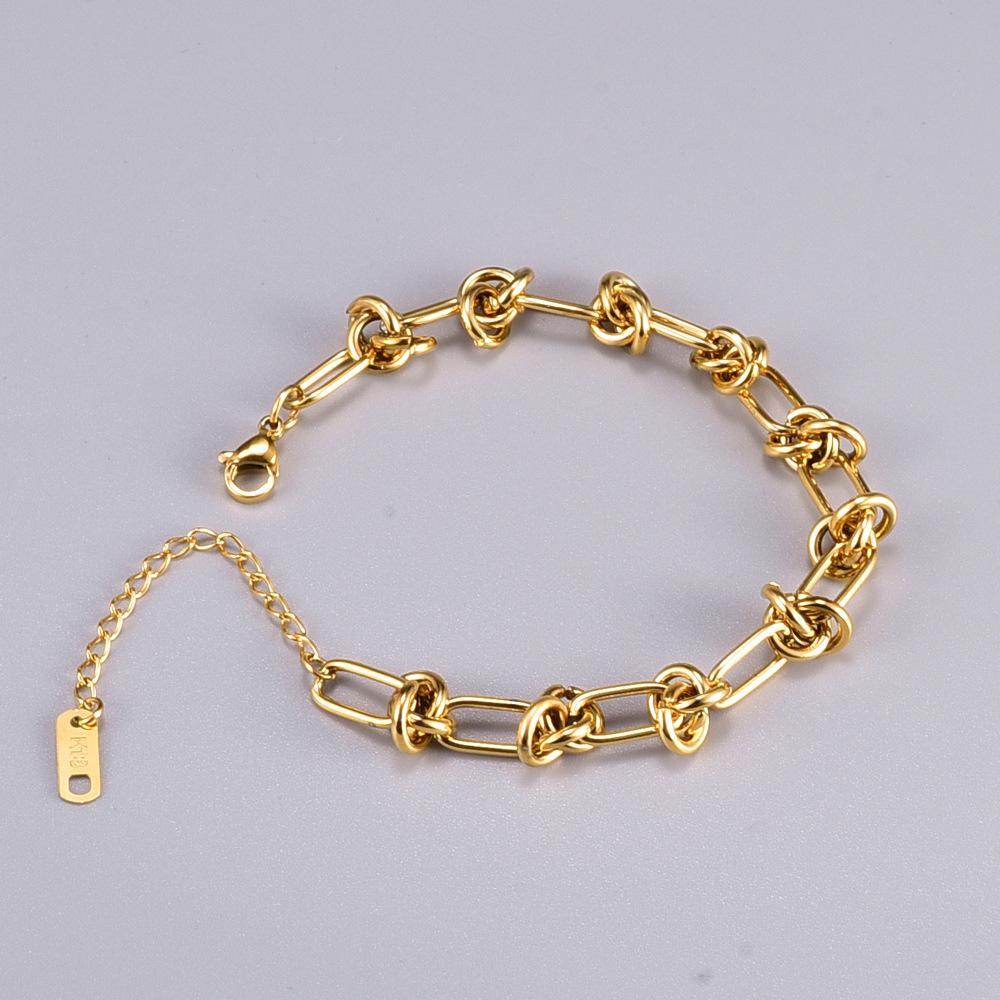 New Stainless Steel Gold colour Knotted Chain Bracelet Fashion for Women Men Hip Hop Twisted Link Bracelets
