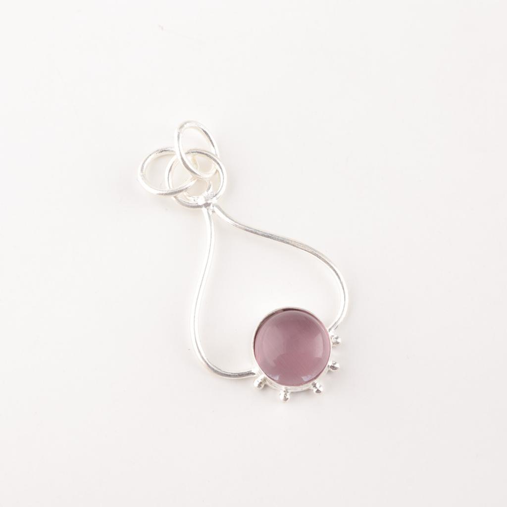 Natural Purple Cat's Eye Gemstone 925 Solid Silver Jewelry Necklace Pendant PP-40-45