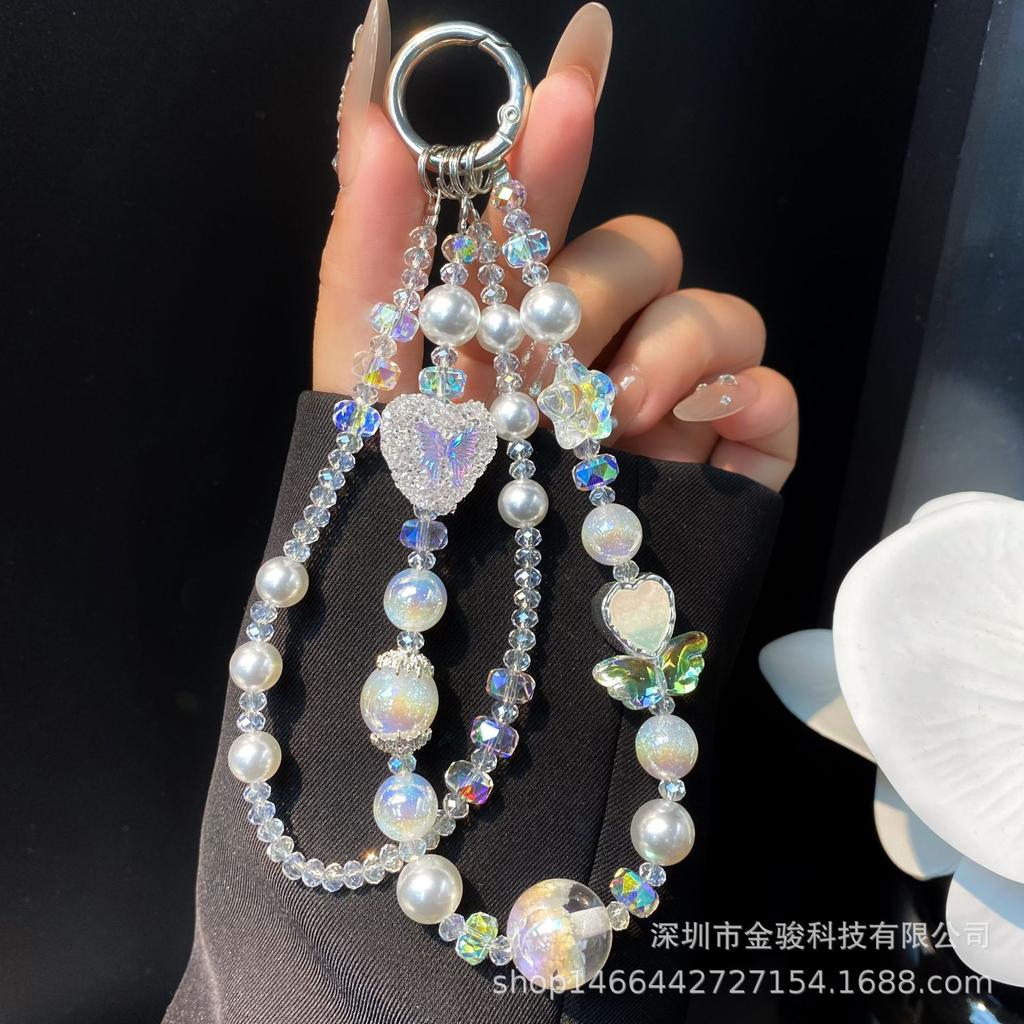 Phone Strap Beaded Wrist Creative Heart Butterfly Phone Chain Crystal Double Chain Spacer Blind Box Chain