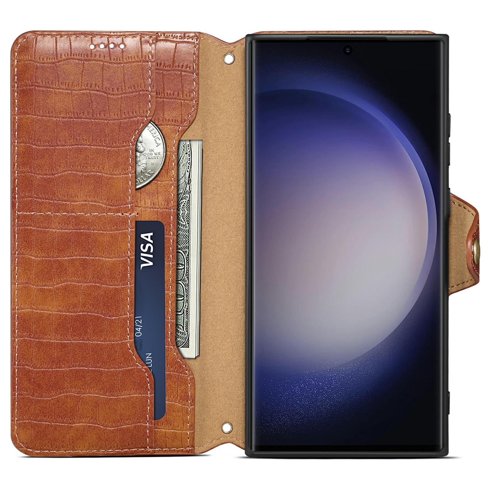 

For Samsung Galaxy S24 Ultra Cell Phone Case Drop-proof Crocodile Texture Cover Brown