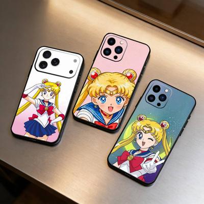 Cartoon K-Sailor Moon Phone Case For iPhone 17 16 15 14 13 12 Max Plus Silicone Black Cover