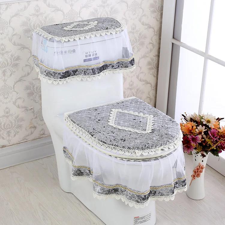 3 PCS/Set Gold Velvet Lace Toilet Seat Cover Set Toilets U-Shaped Coat Home Bathroom Toilets Mat Tank Cover Toilet Cover Sets