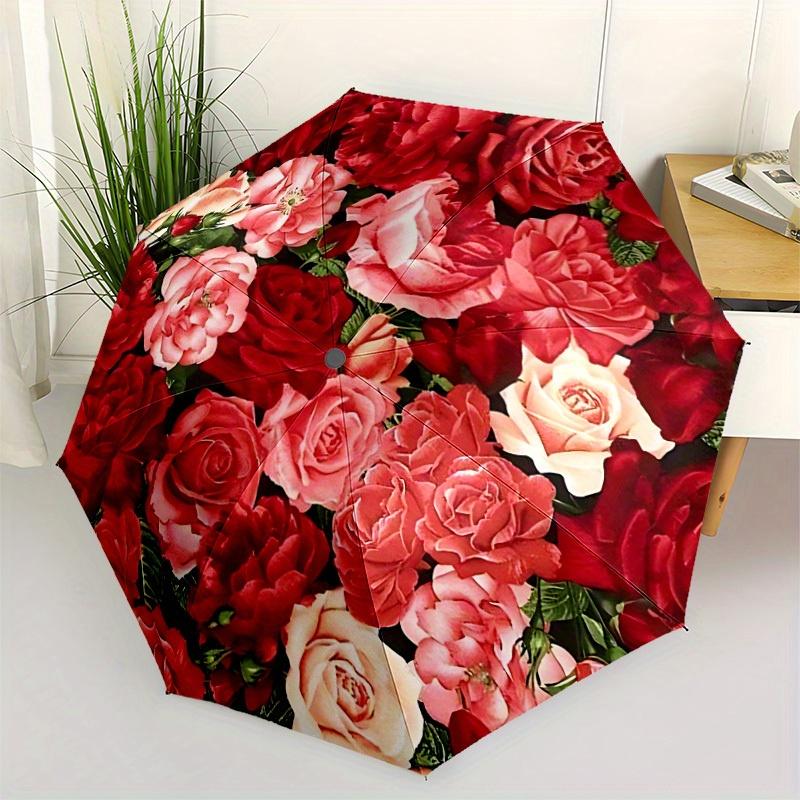 1 Stück Rose, Floralmuster Regenschirm - 8-Speichen Automatisches Öffnen/Schließen, Modischer Kompakter Regenschirm für Outdoor-Abenteuer yy250813127